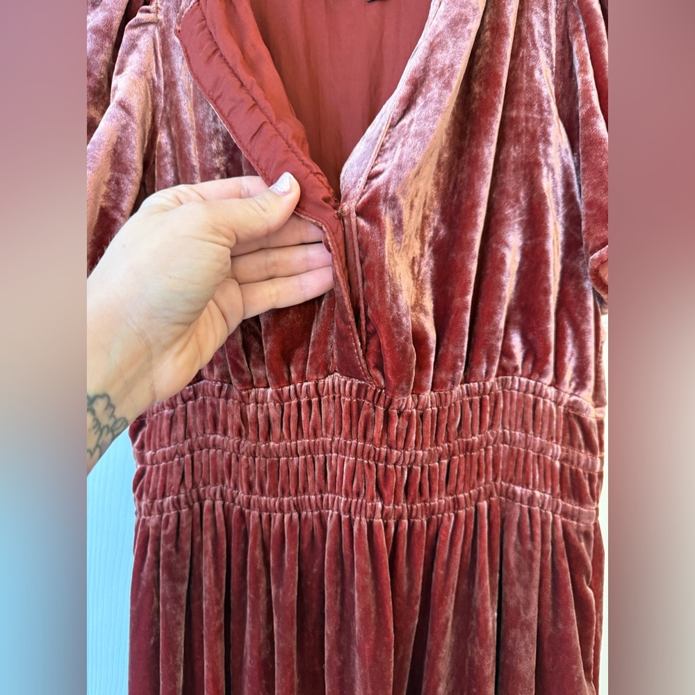 Anthropologie Velvet Maxi Dress in Deep Rust/Raspberry color small petite - Picture 6 of 10
